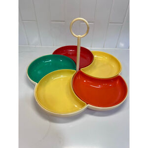 Vintage 70’s Colorful Pinwheel Sectioned Serving Party Tray Center Handle